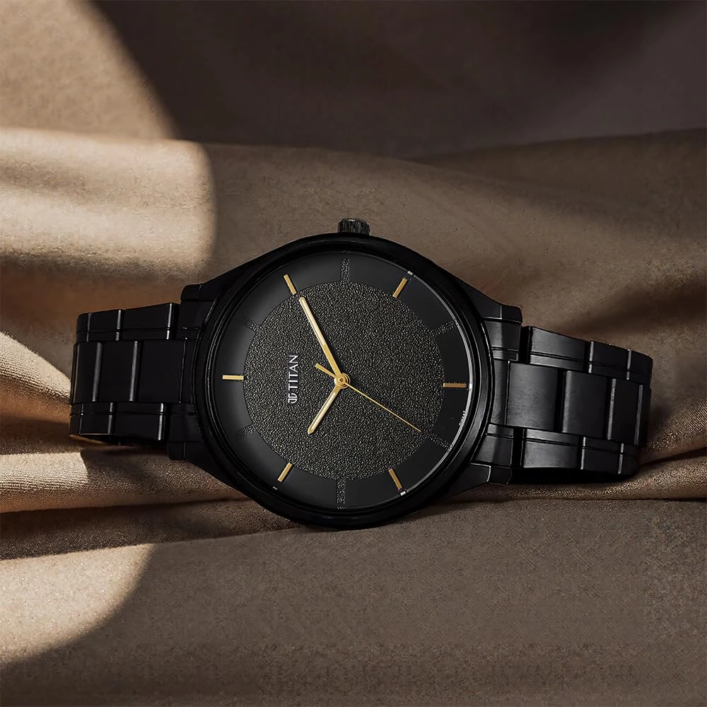 Titan Quartz Analog Black Dial Black Metal Strap Watch for Men - NT1802NM01 - Image 2
