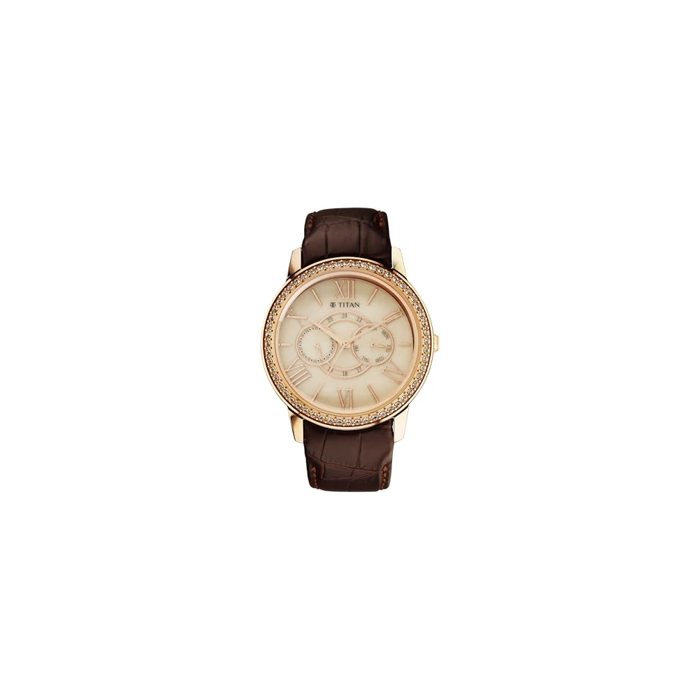 Titan Royale Quartz Multifunction Beige Dial Brown Leather Strap Watch for Men - NT10002WL01 - Image 2