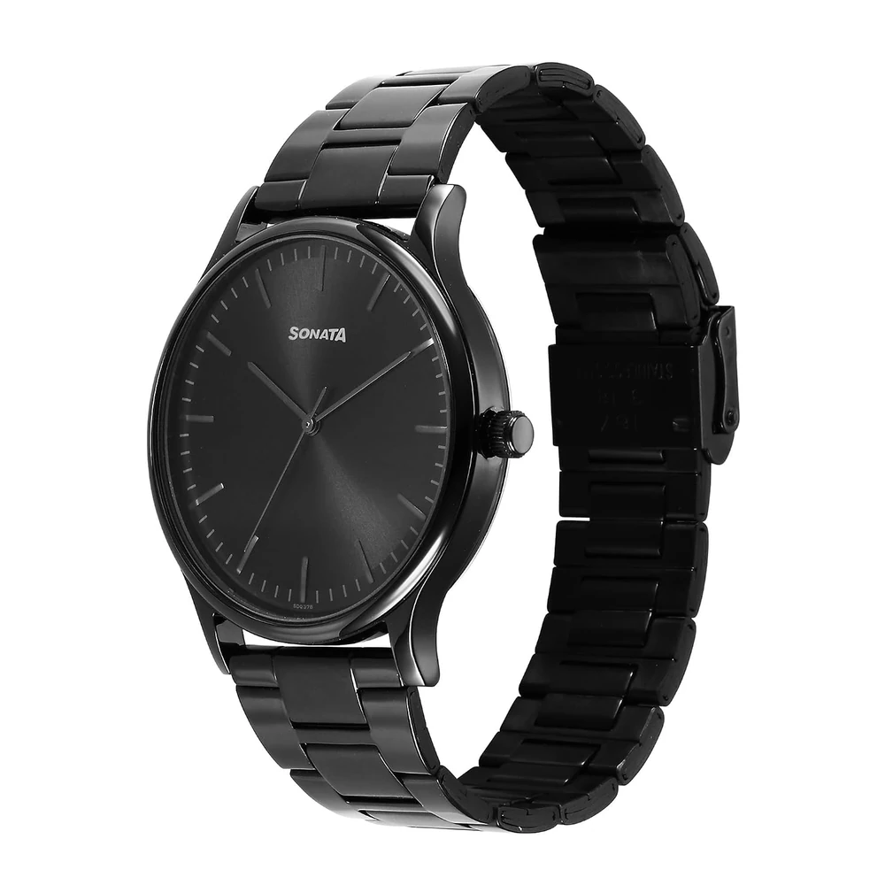 Sonata Aspire Quartz Analog Dial Stainless Steel Strap Watch for Men, Black - Image 3