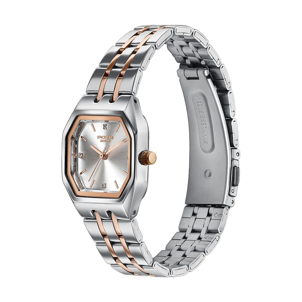 Sonata Poze 8 Quartz Analog with Silver Dial IP Rose Gold Stainless Steel Strap Watch for Women - SP80164KM01W - Image 3