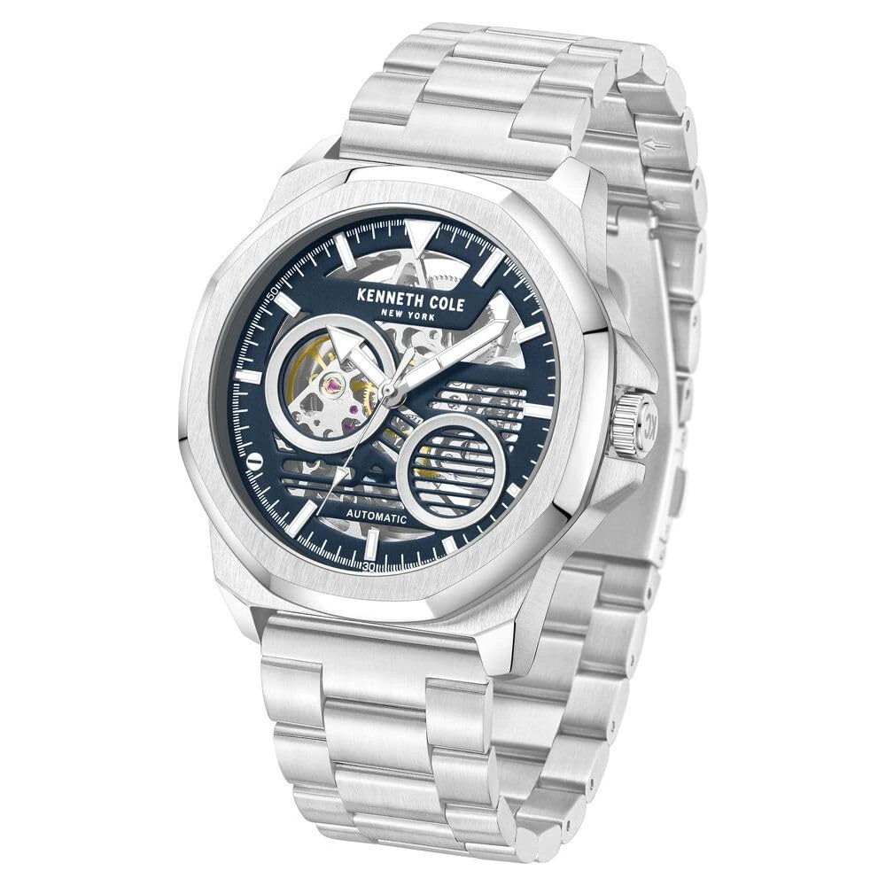 Kenneth Cole Automatic Blue Dial Silver Stainless Steel Strap Watch for Men - KCWGY0013602MN - Image 3