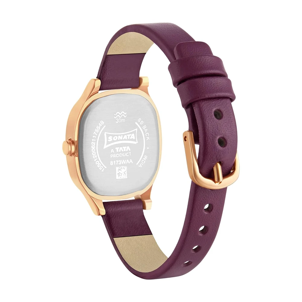 Sonata Linnea Quartz Analog Maroon Dial Maroon Leather Strap Watch for Women - NT8173WL01 - Image 2
