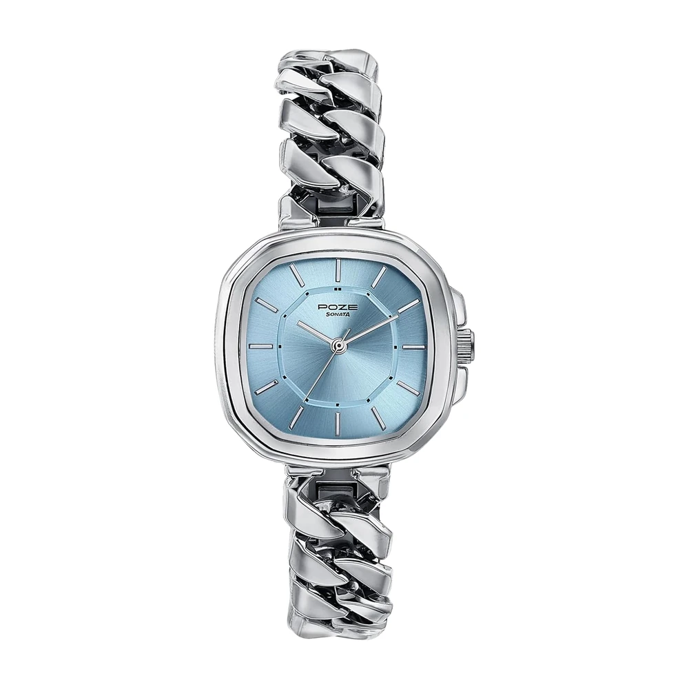 Sonata Poze Quartz Analog Blue Dial Chain Strap Watch for Women - SP80096SM01W
