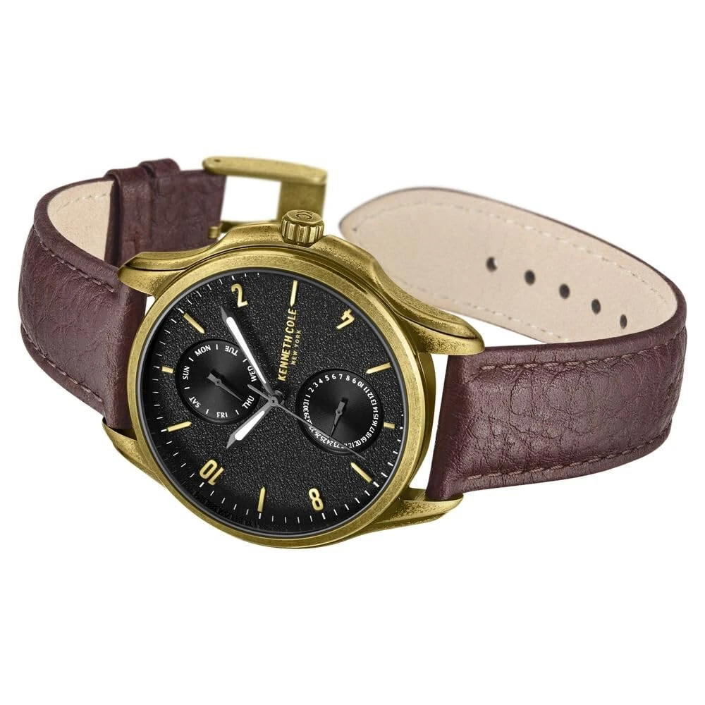 Kenneth Cole Quartz Multifunction Black Dial Brown Leather Strap Watch for Men - KCWGF0015901MN - Image 3
