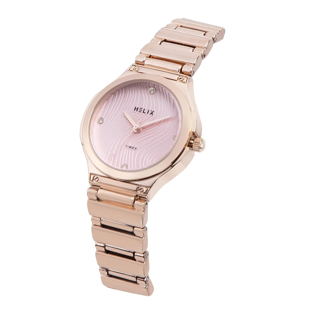 Helix by Timex Analog Watch for Women with Pink Round Dial & Rose Gold Brass Bracelet Band Water Resistant Women's Wrist Watches - TW066HL01T - Image 3