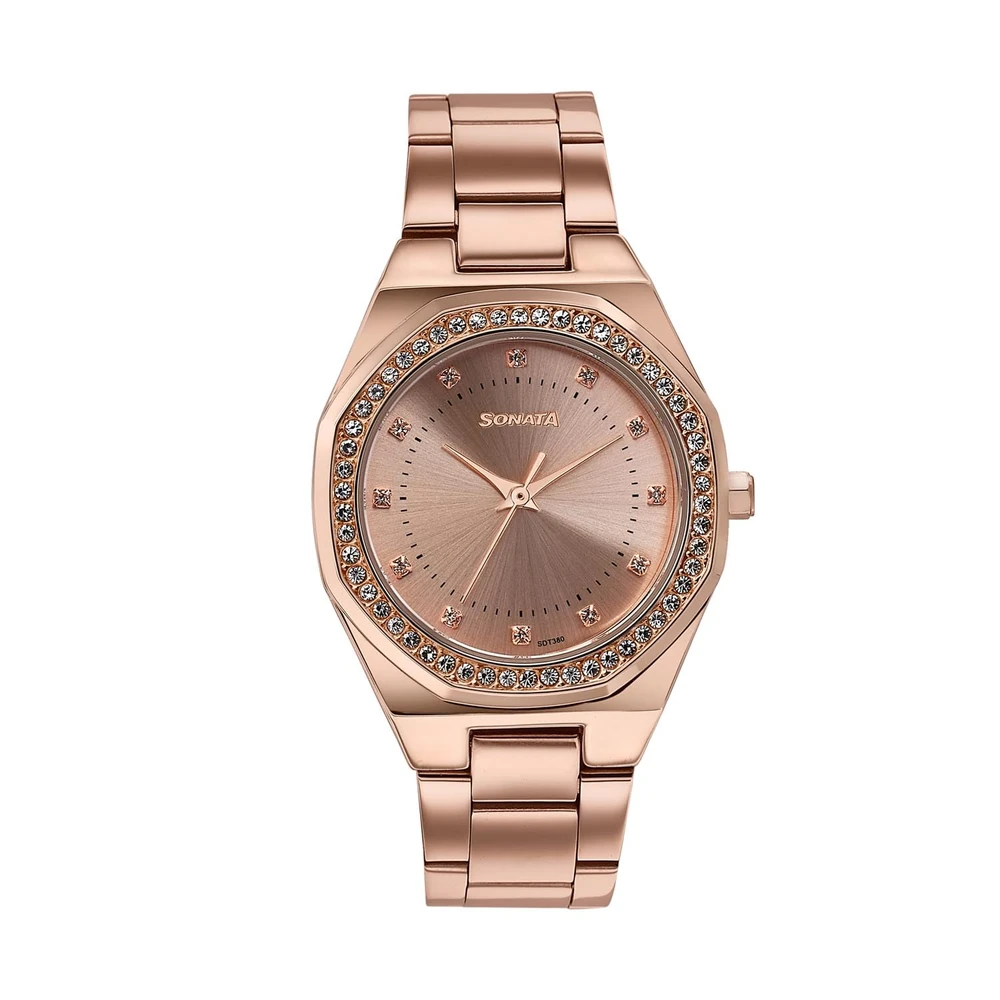 Sonata Jashn with Quartz Analog Rose Gold Dial Rose Gold Strap Women's Wedding Watch - 87121WM02