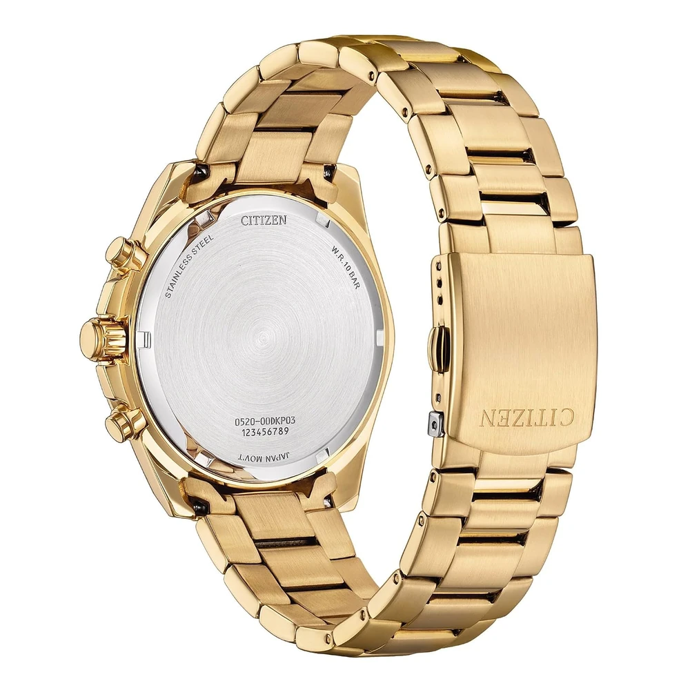 Citizen AN8233-51E Quartz Chronograph Men's Watch – Black Dial, Gold-Tone Stainless Steel Bracelet, 100M Water Resistant - Image 3