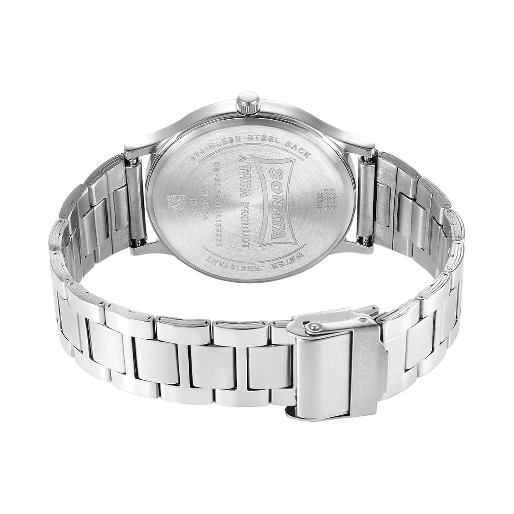 Sonata Aspire Quartz Analog White Dial Stainless Steel Strap Watch for Men-77105SM12W/NT77105SM12W - Image 3