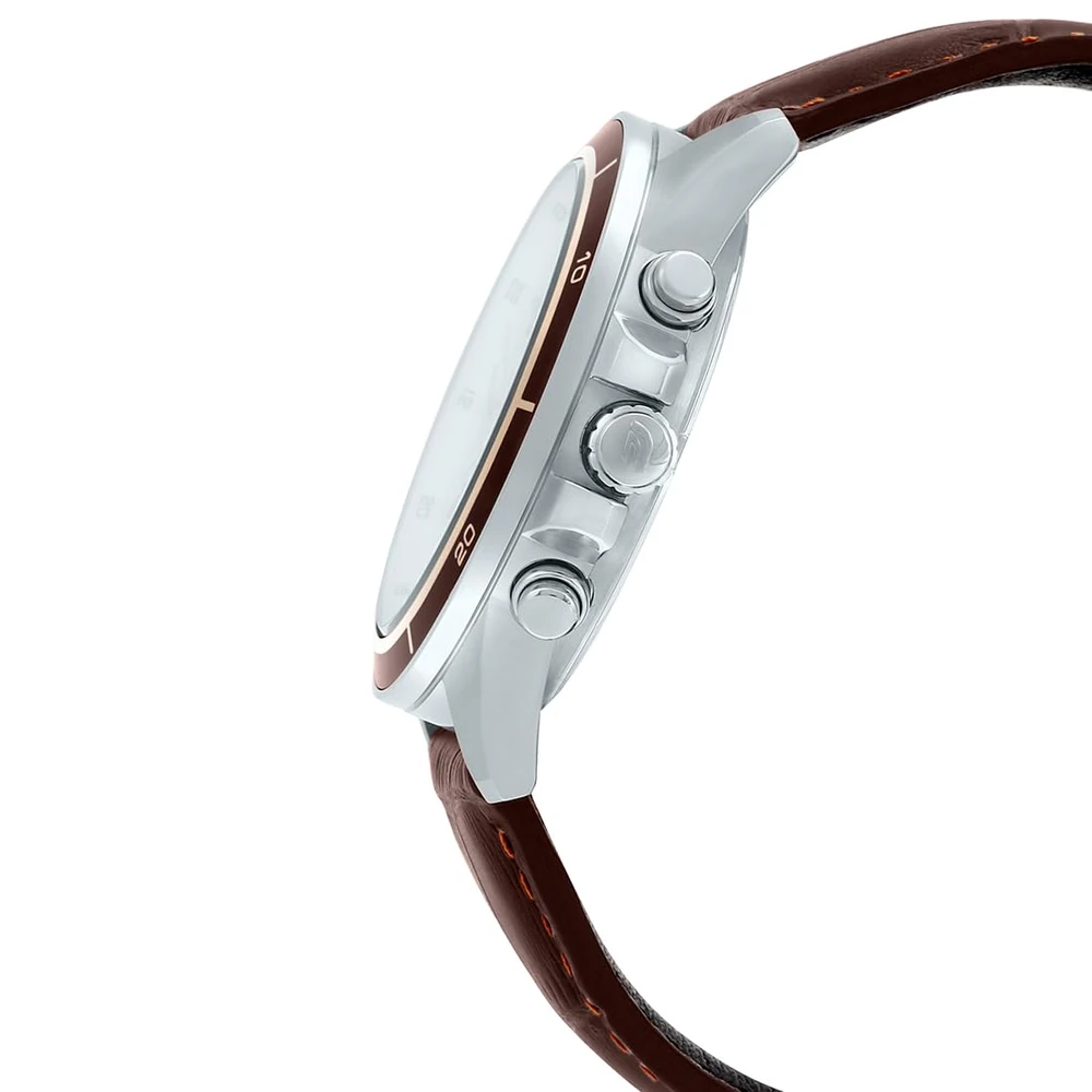 Casio Edifice EFR-526L-7BVUDF Beige Analog Dial Brown Leather Band Men's Watch Chronograph 100M Water Resistant EX303 - Image 2