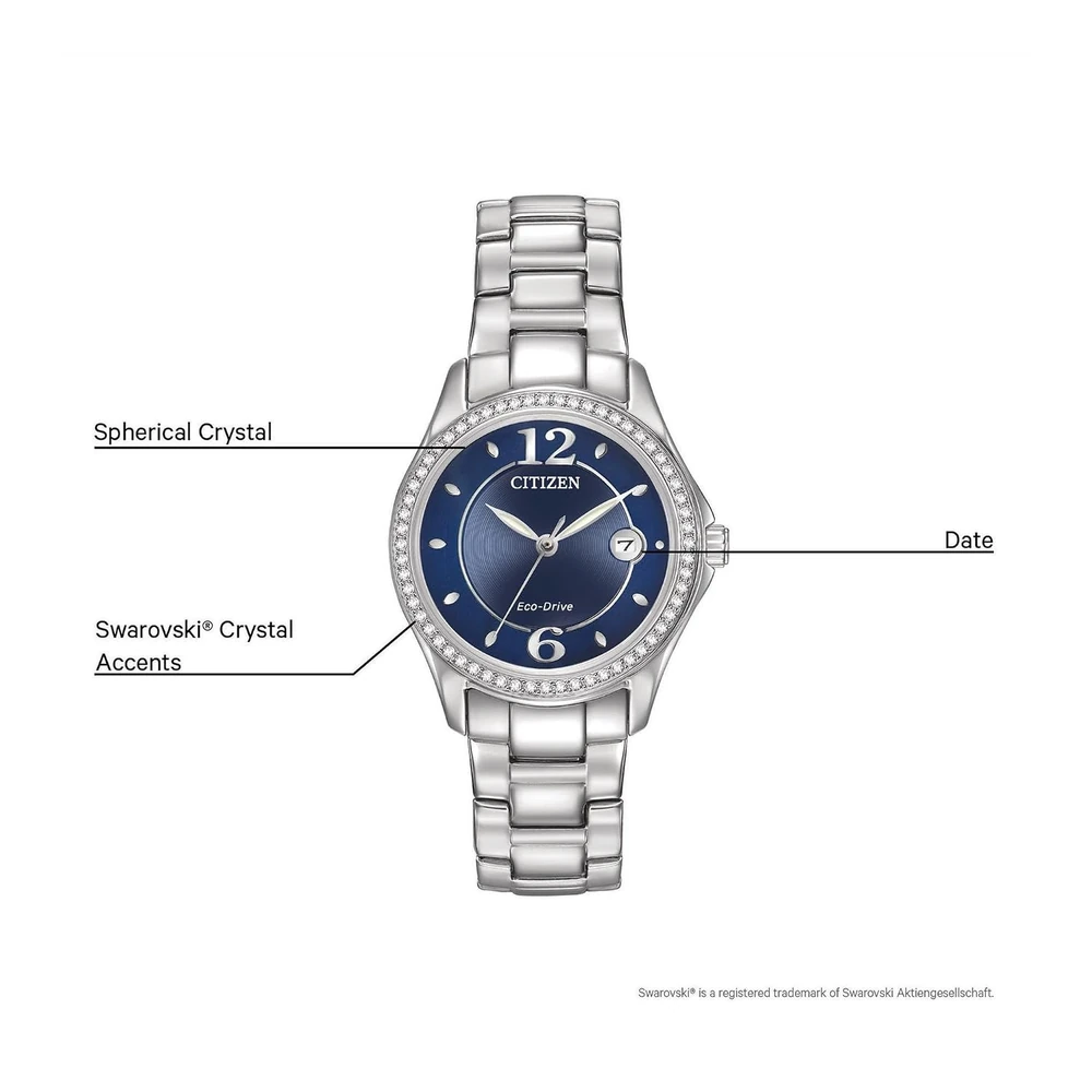 Citizen Stainless Steel Eco-Drive Women's Fe1140-86L Silhouette Crystal Analogue Watch, Silver - Image 2