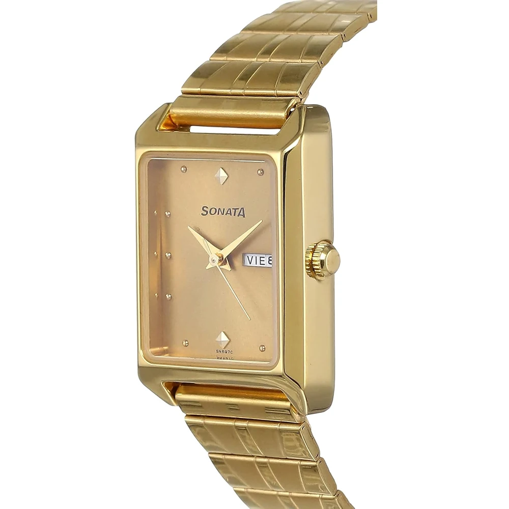 Sonata Champagne Dial Gold Band Analog Stainless Steel watch For Men-NR7007YM05 - Image 2