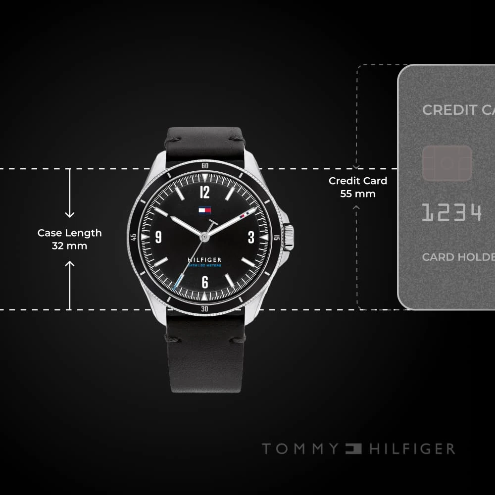 Tommy Hilfiger Analog Black Dial Leather Strap Watch for Men - Image 3