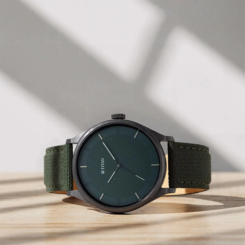 Titan Workwear Quartz Analog Hunter Green Dial Olive Green Leather Strap Watch for Men - NT1802NL02 - Image 2