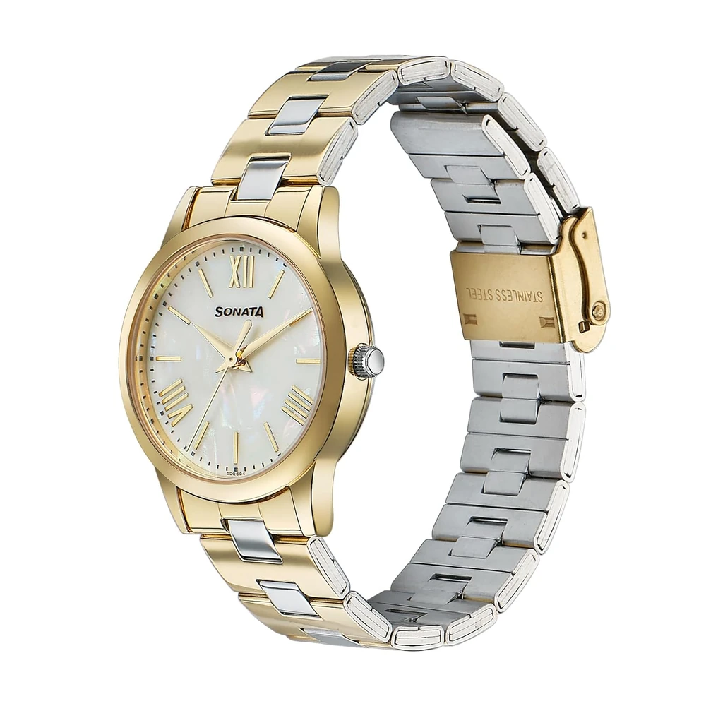 Sonata Glam Gold Quartz Analog Off White Dial Stainless Steel Strap Watch for Women - Image 2